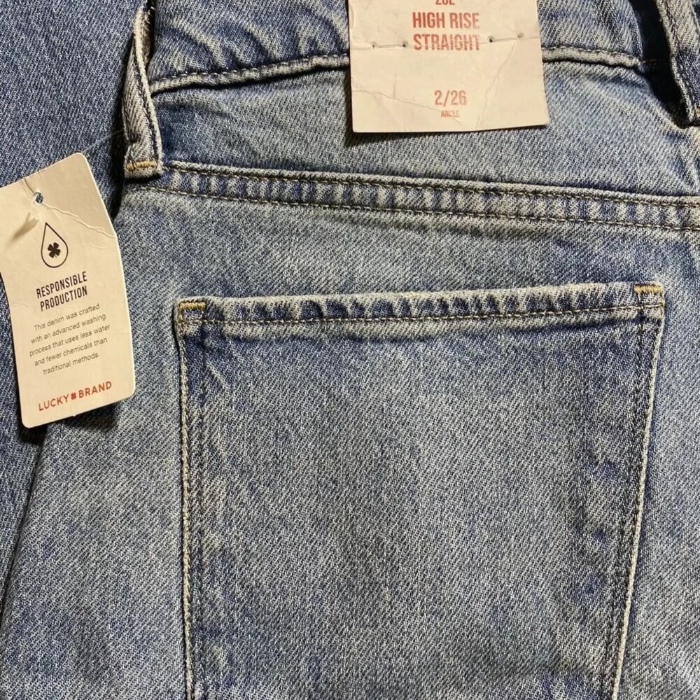 Lucky Brand ZOE High Rise Straight Jeans 2 26 Medium Blue Raw Hem 26 X 26.5 NWT - Picture 8 of 14